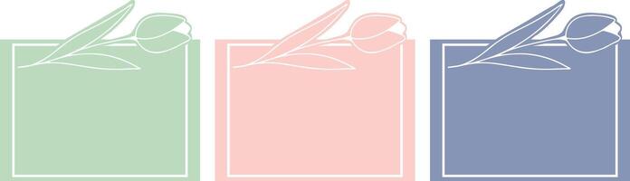 set of rectangular templates for a poster or postcard on a floral theme, namely with tulips in line art style vector