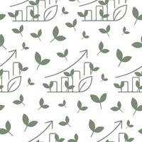 seamless pattern with business icon of business growth graph with branches of green leaves, connection of business and ecology vector