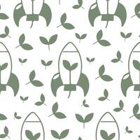 seamless pattern with business icon of rocket with green leaf, meaning correct and fast movement towards ecological ideas, merging business and ecology vector