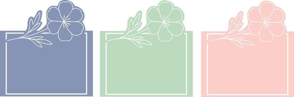 set of rectangular templates for a poster or postcard on a floral theme, namely with mallows in line art style vector