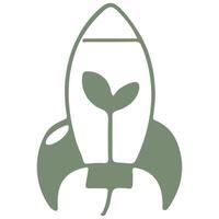 simple business icon of a rocket with a green leaf, meaning the right and fast movement towards ecological ideas, the union of business and ecology vector
