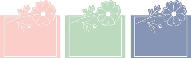 set of rectangular poster or postcard templates on a floral theme, namely with daisies in line art style vector