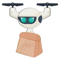 icon of a drone courier flying with a paper pizza package, concept of using modern technologies vector