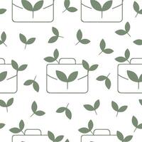 seamless pattern with business icon of a working portfolio with branches of green leaves, combining business and ecology vector