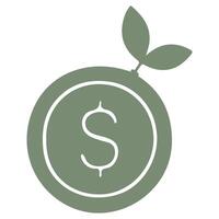 simple business icon of a working coin with branches of green leaves, combining business and ecology vector