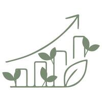 simple business icon of a business growth graph with branches of green leaves, combining business and ecology vector