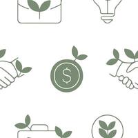 pattern with a set of business icons and green leaves, namely the combination of business and ecology and the ecological use and application of energy vector