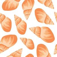seamless pattern with an icon of a yellow seashell, namely the shell of a crustacean, for marine and summer designs vector