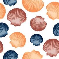 Seamless pattern with icons of colorful sea scallops from the ocean floor, for marine and summer designs vector