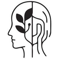 head silhouette icon with leaf and microcircuit elements, showing the combination of modern technology and ecology vector