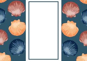 poster or postcard template with a marine theme, namely with colorful clams and a white rectangle in the middle vector
