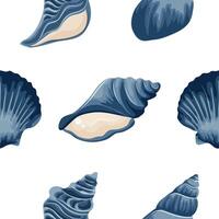 pattern from a set of various blue icons of seashells, clams, shells and seashells, for various summer or marine designs vector