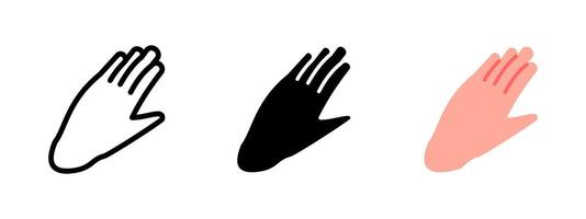 Hand icon. Open palm with visible fingers illustration. Symbol of gesture, human touch and communication. Used in hygiene, care, and interface design sign. Body part pictogram. vector