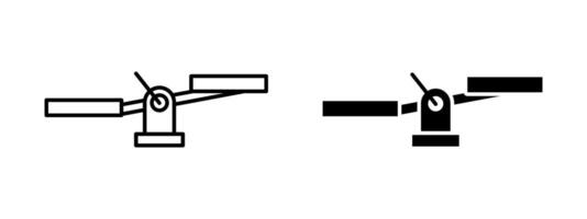 Scale icon. Classic balance with two suspended pans illustration. Tool for comparing weight or values symbol. Used in law, trade and measurement contexts sign. Precision pictogram. vector