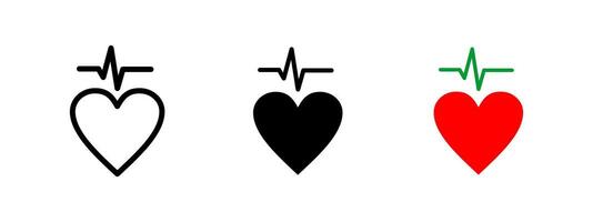 Heartbeat icon. Red heart with green cardiogram line on top illustration. Monitoring heart rate and rhythm symbol. Medical checkup and diagnostics sign. Health pictogram. vector