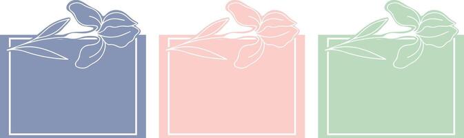 set of rectangular templates for a poster or postcard on a floral theme, namely with irises in line art style vector