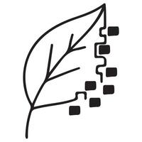 leaf icon, partially transformed into digital blocks, symbolizes the combination of artificial intelligence and ecology vector