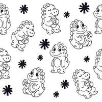 Seamless outline pattern cartoon dinosaur character vector