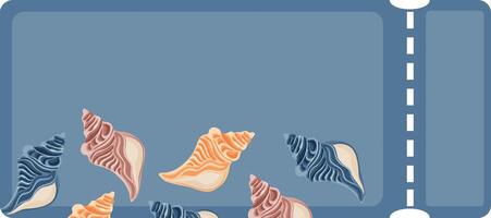 coupon with a marine theme, namely with colorful, swirling sea shells of various shapes on a blue background vector