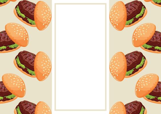food-themed poster template with burgers with pickled onions and a white rectangle