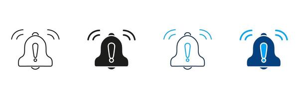 Bell With Exclamation Mark Line And Solid Icon Set. Alert Notification, Warning Signal, And Reminder Symbol Collection. Communication And Attention-Grabbing Tool. Isolated Illustration vector
