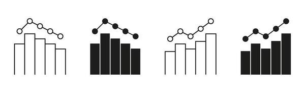 Bar And Line Graph Line And Solid Icon Set. Data Analysis, Financial Trends, And Business Performance Tracking Symbol Collection. Statistical Visualization Tools. Isolated Illustration vector