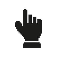 Pixelated Hand Cursor Icon. Digital Navigation And User Interface Interaction Symbol. Retro Style Pointer For Web Design And Online Browsing. Isolated Illustration vector