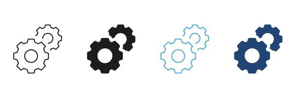 Gears And Cogs Line And Solid Icon Set. Mechanical Engineering, Process Automation, And Industrial Machinery Symbol Collection. Technical Design Elements. Isolated Illustration vector