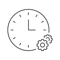 Clock With Gears Line Icon. Time Management, Efficiency, And Process Optimization Outline Symbol. Workflow Automation And Productivity Enhancement. Editable Stroke. Isolated Illustration vector
