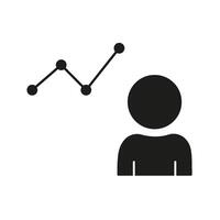 User Analytics And Data Trends Solid Icon. Human Profile With Line Graph Silhouette Symbol. Business Intelligence And Performance Tracking. Isolated Illustration vector