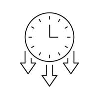Clock With Downward Arrows Line Icon. Time Management, Deadline Pressure, And Efficiency Optimization Outline Symbol. Productivity Enhancement. Editable Stroke. Isolated Illustration vector