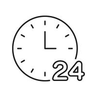 Clock With 24-Hour Symbol Line Icon. Around-The-Clock Service, Time Management, And Continuous Operation Outline Symbol. Business Efficiency. Editable Stroke. Isolated Illustration vector