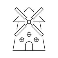 Windmill Building Line Icon. Renewable Energy, Agriculture, And Traditional Architecture Outline Symbol. Sustainable Power Generation. Editable Stroke. Isolated Illustration vector
