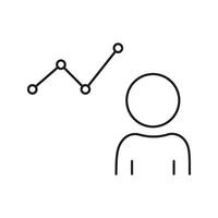 Person With Graph Line Icon. Data Analysis, Performance Tracking, And Business Growth Outline Symbol. Analytics And Statistics Representation. Editable Stroke. Isolated Illustration vector