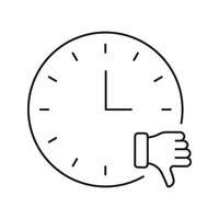 Clock With Thumbs Down Line Icon. Time Management Disapproval And Negative Feedback Outline Symbol. Scheduling Issues And Unfavorable Timing. Editable Stroke. Isolated Illustration vector