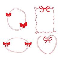 Set of decorative red coquette frames with bows vector