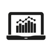 Laptop With Graphs Solid Icon. Data Analysis, Business Analytics, And Performance Tracking Silhouette Symbol. Financial Insights And Market Trends. Isolated Illustration vector