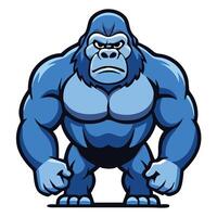 Cartoonish gorilla in blue shows strength and intimidation with muscular build and fierce expression vector