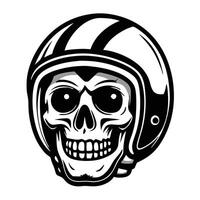 Bold skull with helmet showcases monochrome biker style and edgy artistic expression vector