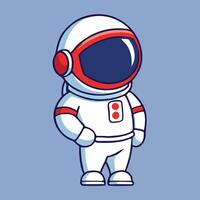 Astronaut in a white spacesuit stands confidently against a soft blue, waiting for takeoff vector