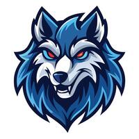 Fierce blue wolf with piercing red eyes shows its sharp teeth menacingly vector