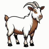 The cartoon goat with brown and white fur stands calmly looking forward contentedly vector