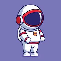 Cartoon astronaut stands serenely in a white spacesuit, ready for space exploration vector