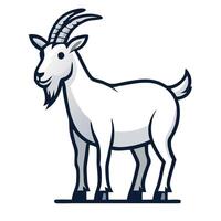 The white goat with curved horns stands calmly in a cartoon style art vector