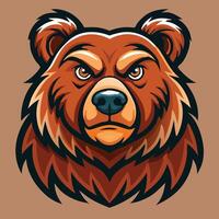 Brown bear head looks forward with a determined, intense stare in a digital painting vector