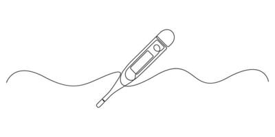 Continuous single line drawing icon of electronic thermometer in silhouette on a white background. Linear stylized. vector