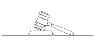 Continuous one line judge hammer art. Single line drawing judge hammer. Graphic illustration vector