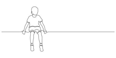 A boy sitting on a white background continuous one line drawing vector