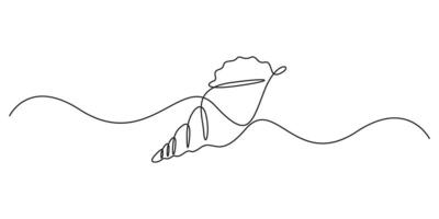 Continuous one line drawing of conch snail shell. Seashell symbol for banner of beauty spa graphic illustration vector