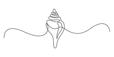 Continuous single line drawing of conch snail shell. Seashell symbol for banner of beauty spa graphic illustration vector